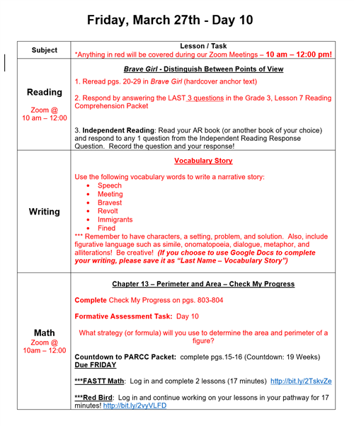 Day 10 agenda 